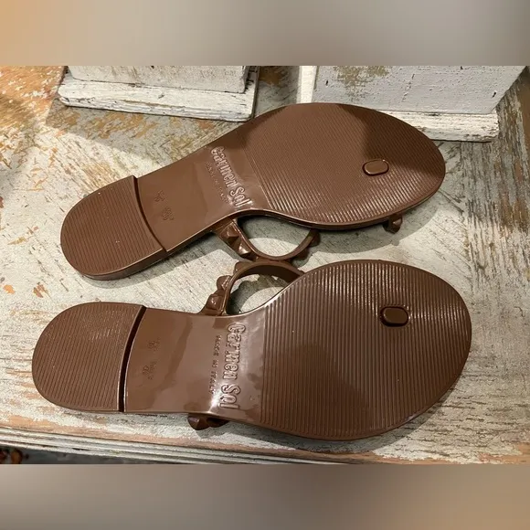 Carmen Sol Size 10 Maria Flat Brown Studded Sandals