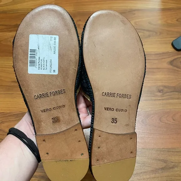 CARRIE FORBES Adam Pom Tassel embellished Raffia flat sandals Slides Size 35/5
