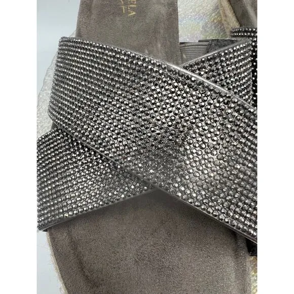 Carvela Comfort Slip on Silver Rhinestone Open Round Toe Sandals Size 7