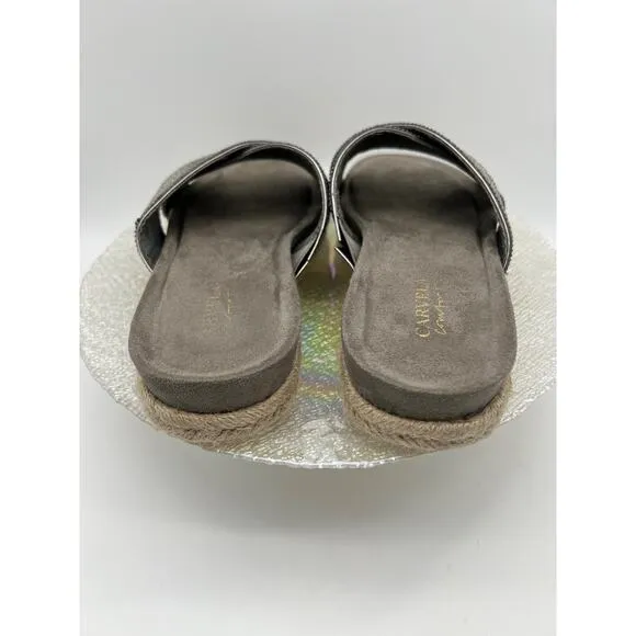 Carvela Comfort Slip on Silver Rhinestone Open Round Toe Sandals Size 7
