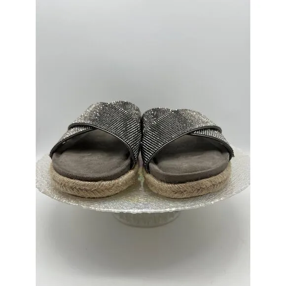 Carvela Comfort Slip on Silver Rhinestone Open Round Toe Sandals Size 7