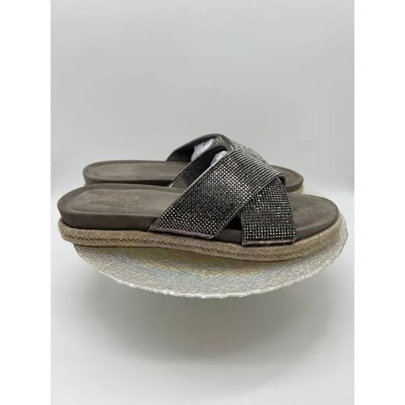 Carvela Comfort Slip on Silver Rhinestone Open Round Toe Sandals Size 7