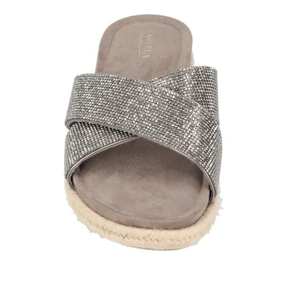 Carvela Comfort Slip on Silver Rhinestone Open Round Toe Sandals Size 7