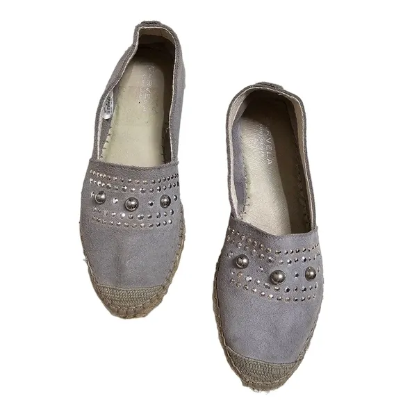 Carvela Kurt Geiger Gray Suede Leather Stud Slip On Chunky Heel Loafers Size 36