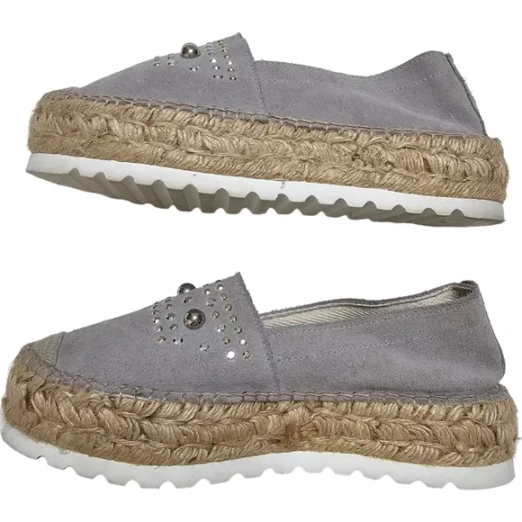 Carvela Kurt Geiger Gray Suede Leather Stud Slip On Chunky Heel Loafers Size 36