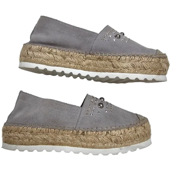 Carvela Kurt Geiger Gray Suede Leather Stud Slip On Chunky Heel Loafers Size 36