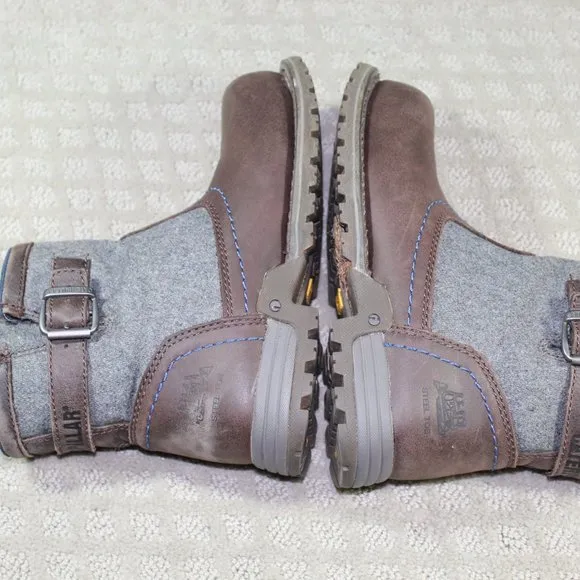 CAT Steel Toe Brown and Grey Leather Boots Size: 5.5