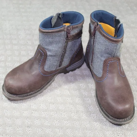 CAT Steel Toe Brown and Grey Leather Boots Size: 5.5