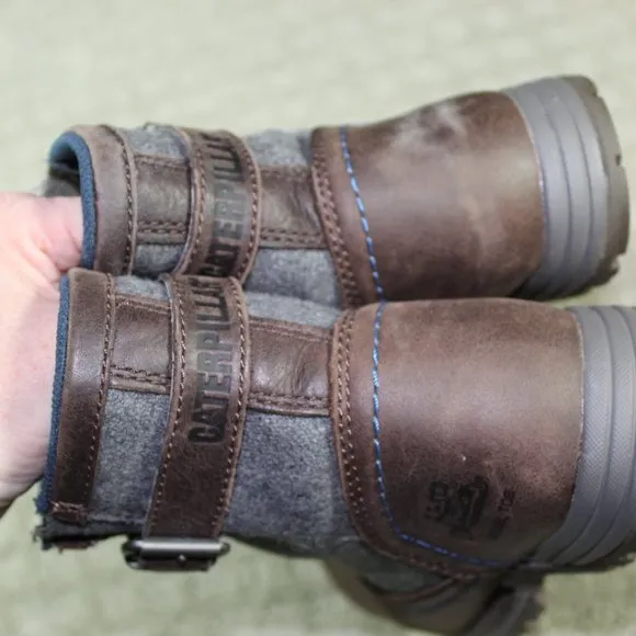 CAT Steel Toe Brown and Grey Leather Boots Size: 5.5