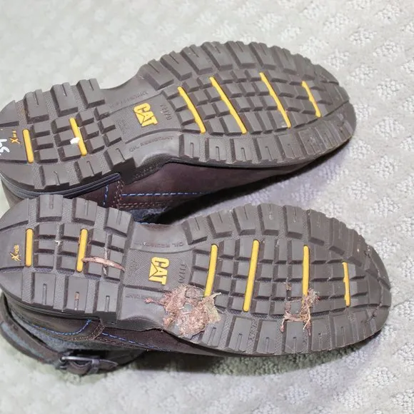 CAT Steel Toe Brown and Grey Leather Boots Size: 5.5