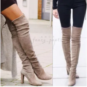 Catherine Malandrino Over the Knee Tan Suede Heeled‎ Boots Size 8.5