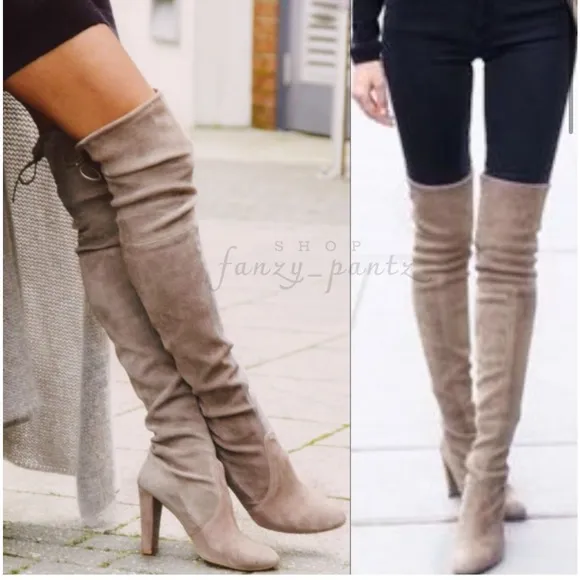 Catherine Malandrino Over the Knee Tan Suede Heeled‎ Boots Size 8.5