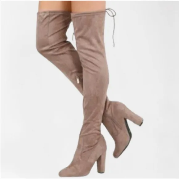 Catherine Malandrino Over the Knee Tan Suede Heeled‎ Boots Size 8.5