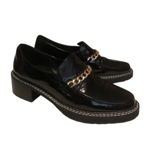 CAVERLEY  Anthropology Women's Black Patent Leather Lug Sole Loafers Size 39 (9)