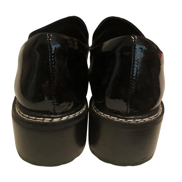 CAVERLEY  Anthropology Women's Black Patent Leather Lug Sole Loafers Size 39 (9)