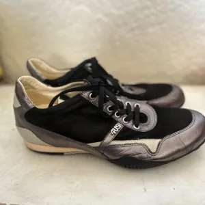 Cesare Paciotti 4US black silver leather lace‎ up low top sneakers men’s size 8