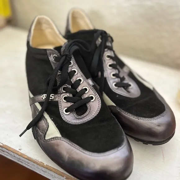Cesare Paciotti 4US black silver leather lace‎ up low top sneakers men’s size 8