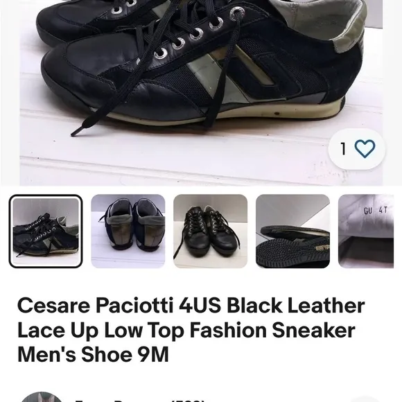Cesare Paciotti 4US black silver leather lace‎ up low top sneakers men’s size 8