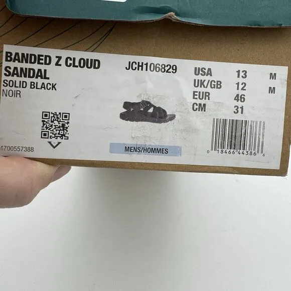 Chaco Z/Cloud Men's Banded Sandals - Size 13, Solid Black Classic Support NIB