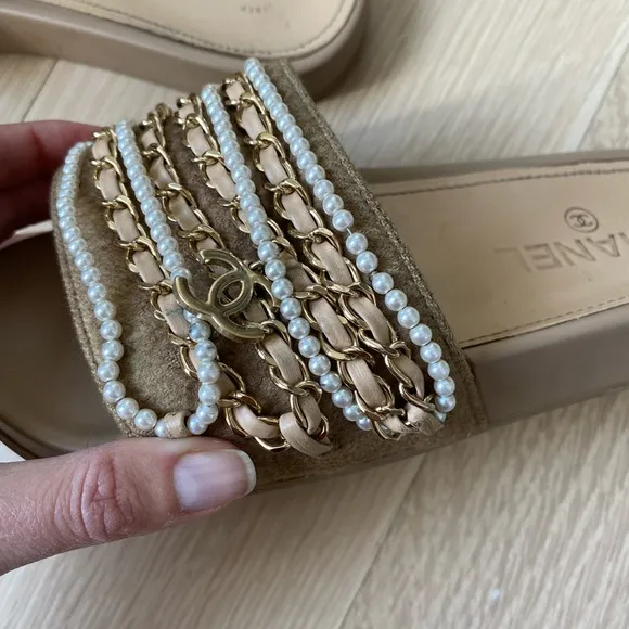 CHANEL Beige and Gold Sandals