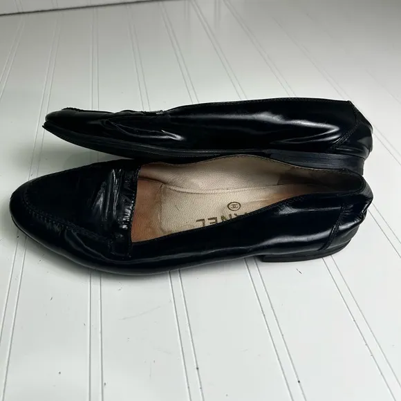 Chanel Black Leather Moccasin Loafers Women’s 36.5