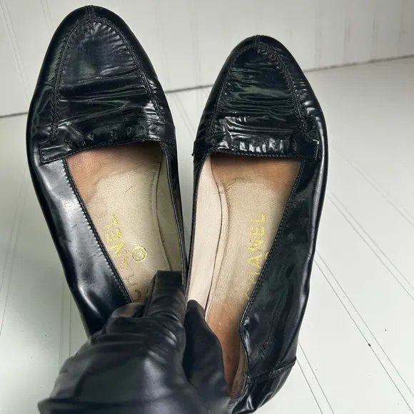 Chanel Black Leather Moccasin Loafers Women’s 36.5