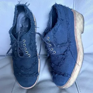 Chanel Navy Canvas CC Logo Platform Oxford Loafers Sz EU 38 US 8 Preppy Academia