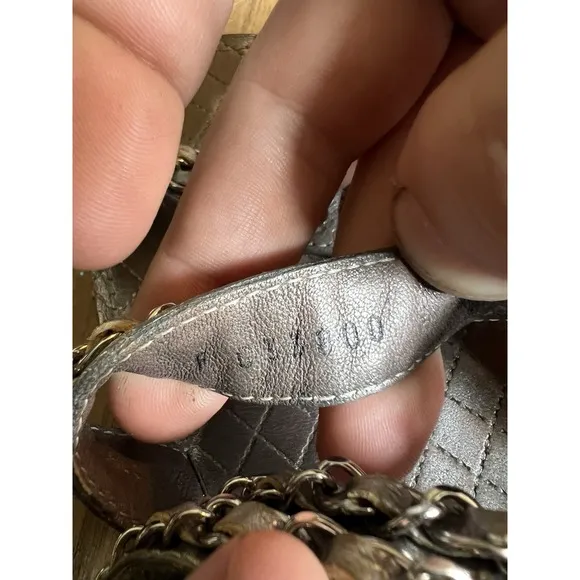 CHANEL Sandals IT 40 US 10 Silver Leather Flat Chain Coco Mark Sport 2002 Logo