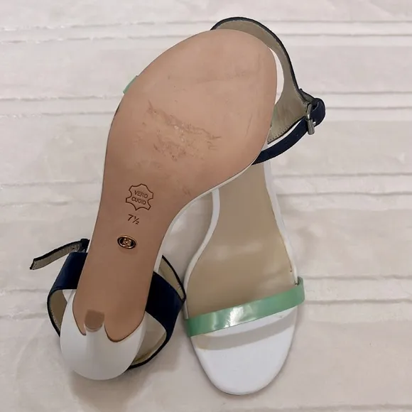 Charles David Colorblock High Heel Sandals White Blue Green