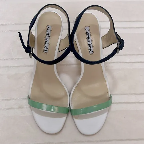 Charles David Colorblock High Heel Sandals White Blue Green