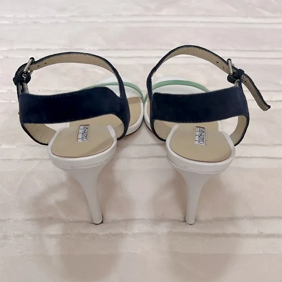 Charles David Colorblock High Heel Sandals White Blue Green