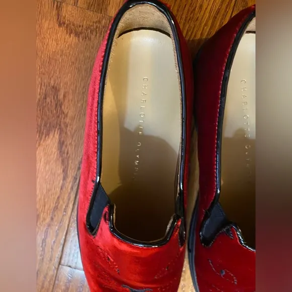 Charlotte Olympia Red Velvet Kitten Sneakers Cool Cat Size 36.5 6.5 NWOT New