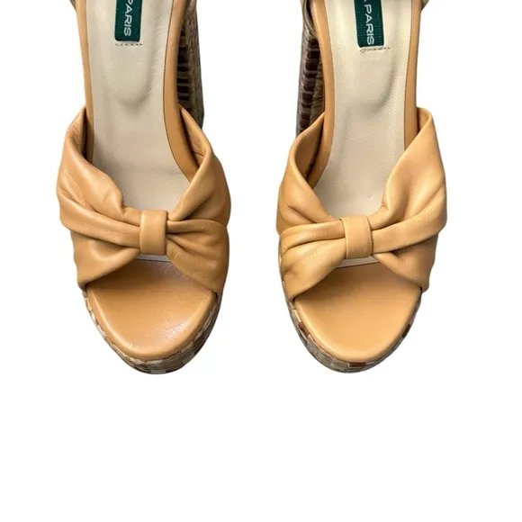 Chelsea Paris Zasa Raffia Leather Ankle-Strap Platform Sandals Sz 39 Beige