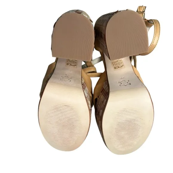 Chelsea Paris Zasa Raffia Leather Ankle-Strap Platform Sandals Sz 39 Beige