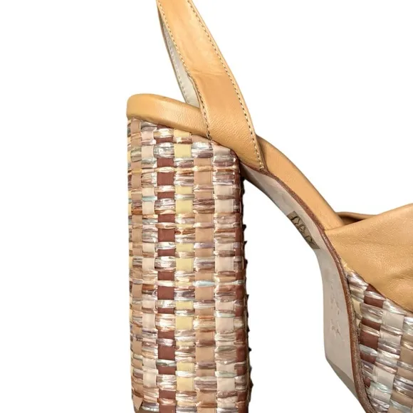 Chelsea Paris Zasa Raffia Leather Ankle-Strap Platform Sandals Sz 39 Beige
