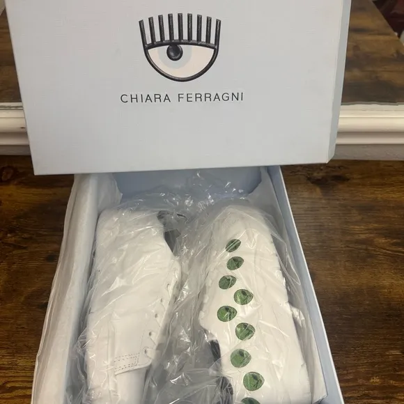 Chiara Ferragni Roger Sneakers in Alien white/green-Size IT36/US6 NIB