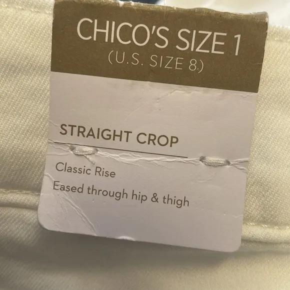 Chico’s Straight Crop Classic Rise White Jeans Size 8.