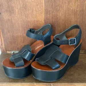Chie Mihara 70’s Platforms 38 Black Leather 4.5”