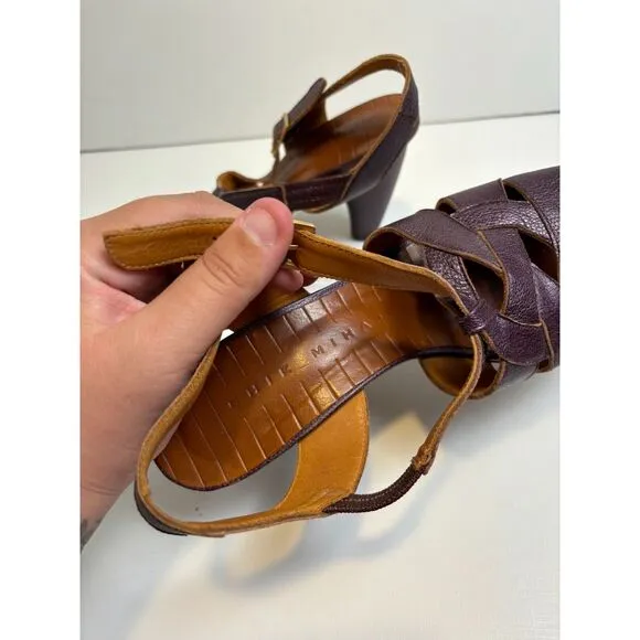 Chie Mihara Heels Women's 39 Purple Mauve Leather Peep Toe Sandals Buckle Artsy