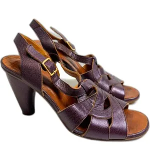 Chie Mihara Heels Women's 39 Purple Mauve Leather Peep Toe Sandals Buckle Artsy