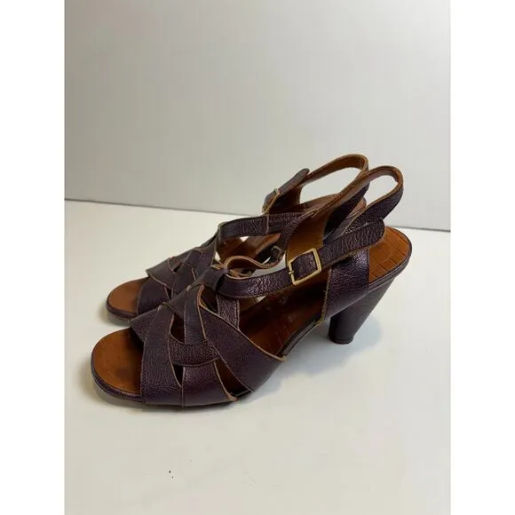 Chie Mihara Heels Women's 39 Purple Mauve Leather Peep Toe Sandals Buckle Artsy