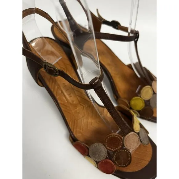 Chie Mihara Quory in Chocolate / Dots Leather Heels Sz 37 US Sz 7