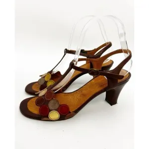 Chie Mihara Quory in Chocolate / Dots Leather Heels Sz 37 US Sz 7