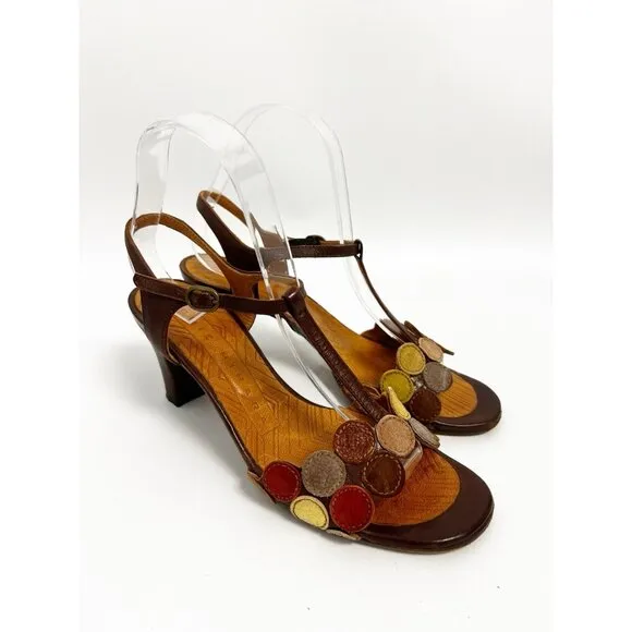Chie Mihara Quory in Chocolate / Dots Leather Heels Sz 37 US Sz 7