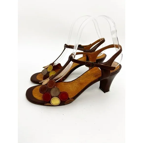 Chie Mihara Quory in Chocolate / Dots Leather Heels Sz 37 US Sz 7