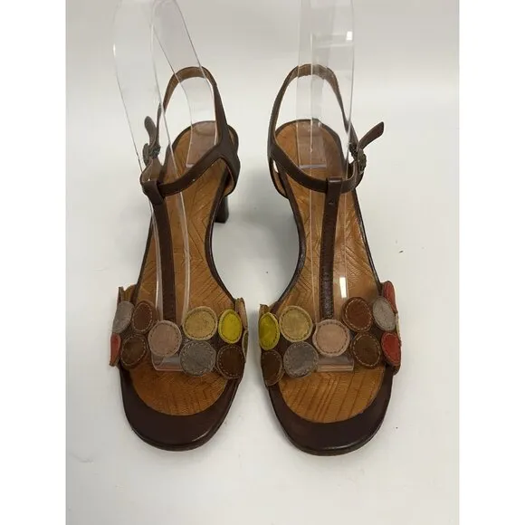 Chie Mihara Quory in Chocolate / Dots Leather Heels Sz 37 US Sz 7