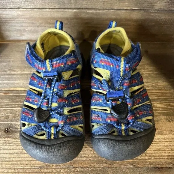 Childrens Kids Keen Newport H2 Waterproof Blue Cars Shoes Sandals Size 10‎ C GUC