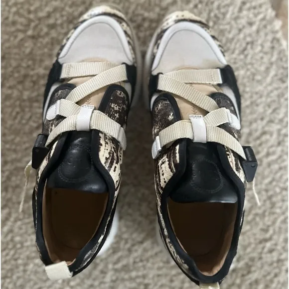 CHLOÉ Sonnie Lizard Embossed Leather Buckle Fashion Women Sneakers Size EU 41