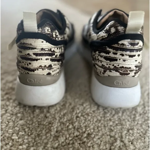 CHLOÉ Sonnie Lizard Embossed Leather Buckle Fashion Women Sneakers Size EU 41