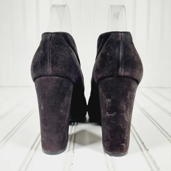 Chloe Dark Black Suede Velvet Slip On Front Cut Block High Heel Ankle Boot E138
